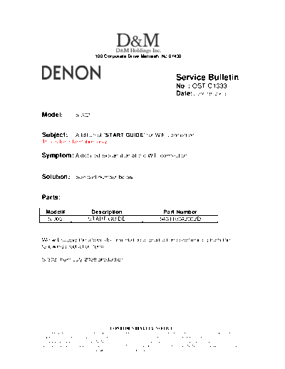 DENON Service Bulletin OST-C1333  DENON Home Theatre System Home Theatre System Denon - S-302 Service Bulletin OST-C1333.PDF