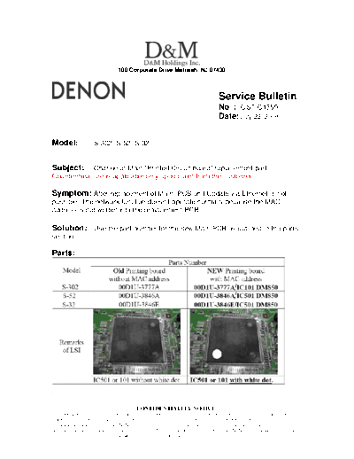DENON Service Bulletin OST-C1350  DENON Home Theatre System Home Theatre System Denon - S-302 Service Bulletin OST-C1350.PDF
