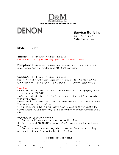 DENON Service Bulletin OST-F1317  DENON Home Theatre System Home Theatre System Denon - S-302 Service Bulletin OST-F1317.PDF