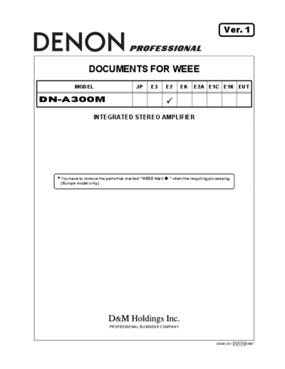 DENON   2 DN-A300M  DENON Integrated Stereo Amplifier Integrated Stereo Amplifier Denon - DN-A300M   2 DN-A300M.PDF