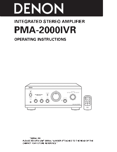 DENON  PMA-2000IVR  DENON Integrated Stereo Amplifier Integrated Stereo Amplifier Denon - PMA-2000IVR  PMA-2000IVR.pdf