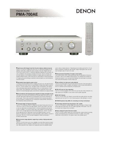 DENON  PMA-700AE  DENON Integrated Stereo Amplifier Integrated Stereo Amplifier Denon - PMA-700  PMA-700AE.PDF