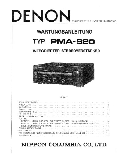 DENON  PMA-920  DENON Integrated Stereo Amplifier Integrated Stereo Amplifier Denon - PMA-920  PMA-920.PDF