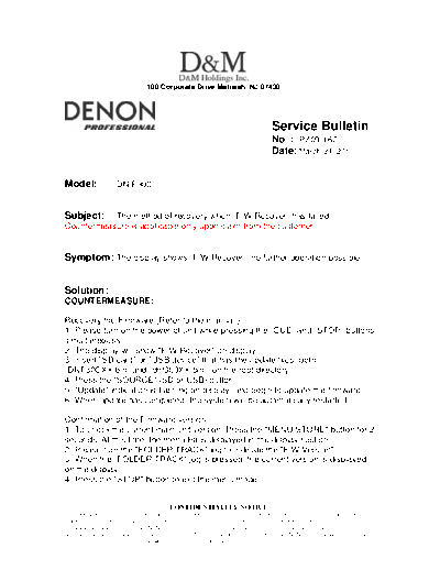 DENON Service Bulletin PZ09-167  DENON Professional Solid State Player Professional Solid State Player Denon - DN-F300 Service Bulletin PZ09-167.PDF