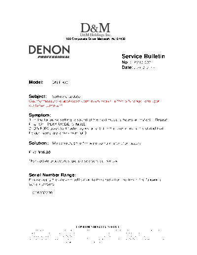 DENON Service Bulletin PZ10-022  DENON Professional Solid State Player Professional Solid State Player Denon - DN-F300 Service Bulletin PZ10-022.PDF