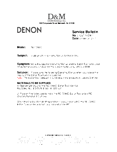 DENON Service Bulletin OST-F1208-1  DENON Remote Control Unit Remote Control Unit Denon - RC-7000CI Service Bulletin OST-F1208-1.PDF