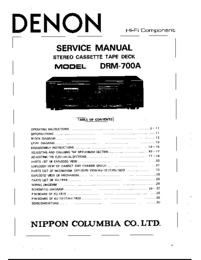 DENON  DRM-700A  DENON Stereo Cassette Tape Deck Stereo Cassette Tape Deck Denon - DRM-700A  DRM-700A.PDF