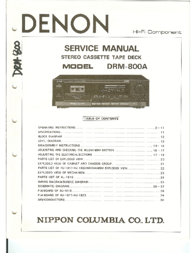 DENON  DRM-800A  DENON Stereo Cassette Tape Deck Stereo Cassette Tape Deck Denon - DRM-800A  DRM-800A.PDF