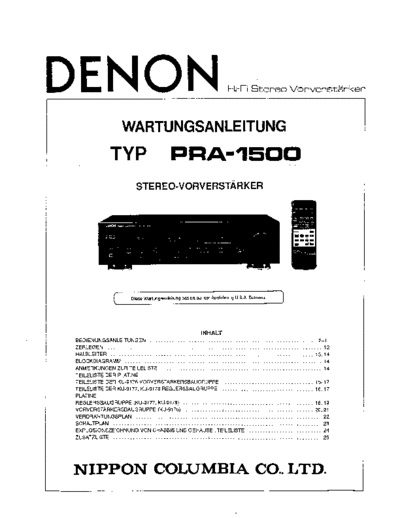 DENON Схема PRA-1500  DENON Stereo Pre Amplifier Stereo Pre Amplifier Denon - PRA-1500 Схема PRA-1500.PDF