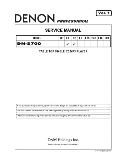 DENON  DN-S700  DENON Table Top Single CD Player Table Top Single CD Player Denon - DN-S700  DN-S700.PDF