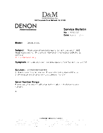 DENON Service Bulletin PZ10-052  DENON USB MIDI Controller USB MIDI Controller Denon - DN-HC1000S Service Bulletin PZ10-052.PDF