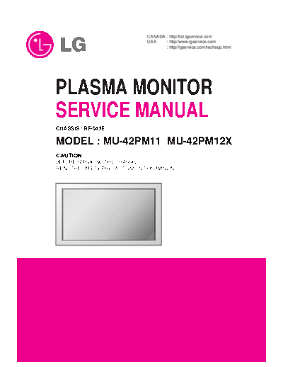 LG MU-42PM12X Plasma Monitor Service Manual  LG Plasma LG MU-42PM12X_Plasma Monitor Service_Manual.zip