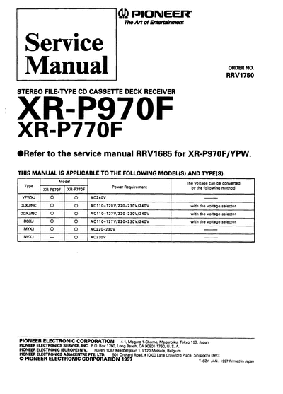 Pioneer XR-P770F P970F  Pioneer Audio PIONEER XR-P770F_P970F.rar