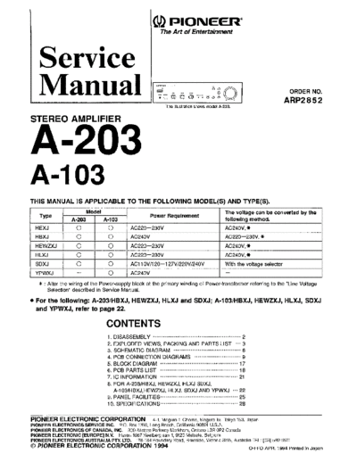 Pioneer A-103, A-203  Pioneer A A-103 & A-203 Pioneer A-103, A-203.pdf