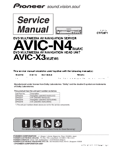 Pioneer AVIC-N4, AVIC-X3  Pioneer AVIC AVIC-N4 & AVIC-X3 Pioneer AVIC-N4, AVIC-X3.pdf