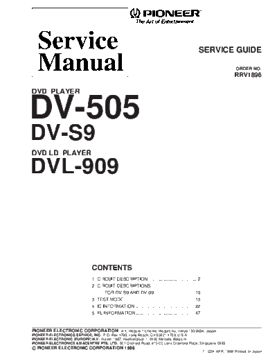 Pioneer DV-505 -DVL-909  Pioneer DV DV-505 DV-505 -DVL-909.PDF