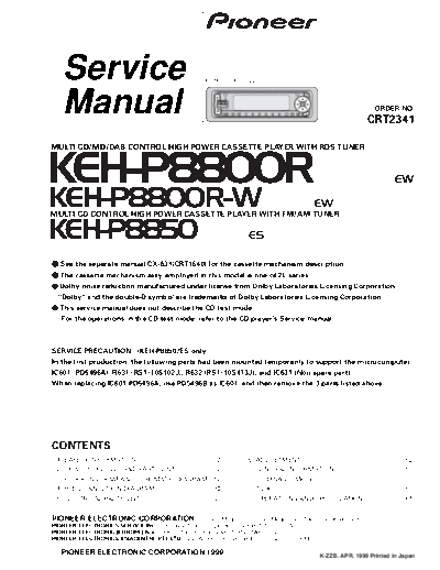 Pioneer KEH-P8800R,P8850  Pioneer KEH KEH-P8800R & P8850 Pioneer_KEH-P8800R,P8850.pdf