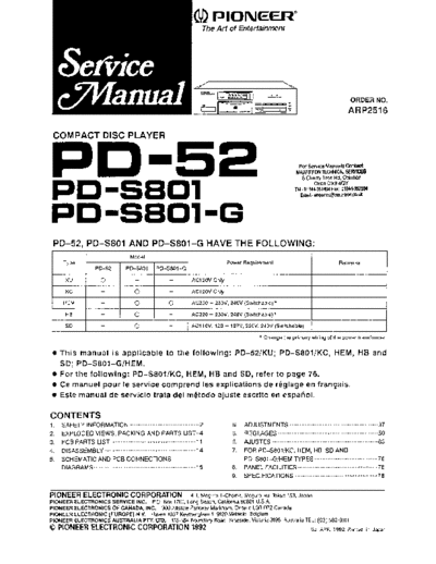 Pioneer PD-52, PD-S801  Pioneer PD PD-52 & PD-S801 PD-52, PD-S801.pdf