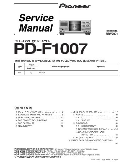 Pioneer PD-F1007.RRV2001  Pioneer PD PD-F1007 PD-F1007.RRV2001.pdf