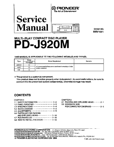 Pioneer PD-J920M (RRV1021)  Pioneer PD PD-J920M PD-J920M (RRV1021).pdf