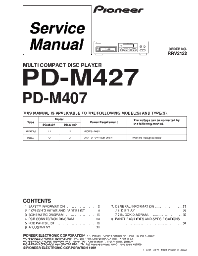 Pioneer PD-M427 PD-M407.RRV2122  Pioneer PD PD-M427 & PD-M407 PD-M427_PD-M407.RRV2122.pdf