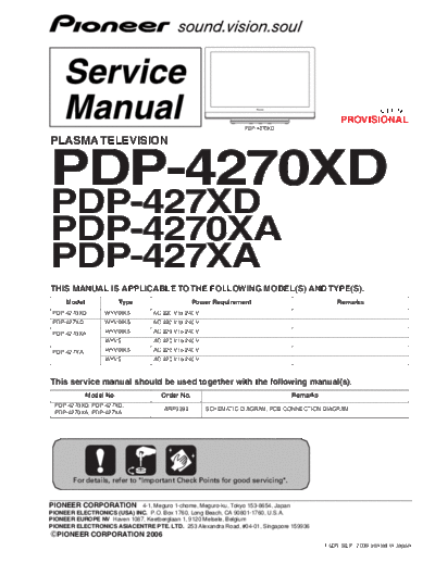 Pioneer ARP3391 PDP-4270XD(PROVISIONAL-part1)  Pioneer PDP PDP-4270 ARP3391_PDP-4270XD(PROVISIONAL-part1).pdf