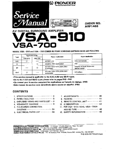 Pioneer VSA-700 & VSA-910  Pioneer VSA VSA-700 & VSA-910 VSA-700 & VSA-910.PDF