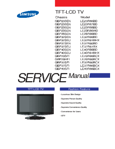 Samsung GBP23SEN CHASSIS LE32R86BD LCD TV SM.part1  Samsung LCD TV GBP23SEN  chassis SAMSUNG GBP23SEN CHASSIS LE32R86BD LCD TV SM.part1.rar