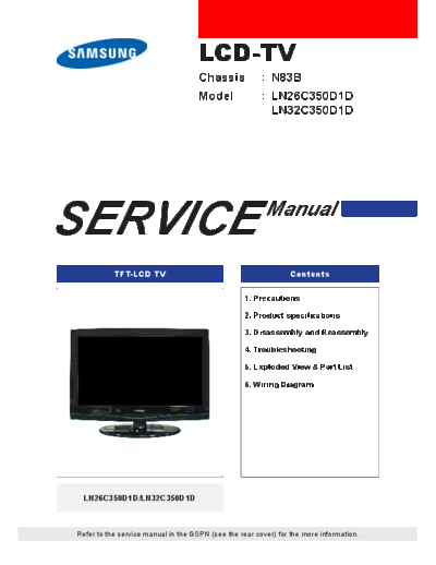 Samsung LN32C350D1DXZA  Samsung LCD TV LN32C350D1DXZA ChassisN83B LN32C350D1DXZA.rar