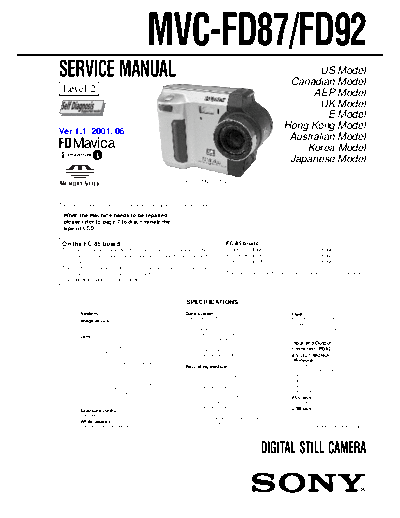 Sony MVC-FD87 FD92  Sony Camera SONY_MVC-FD87_FD92.rar
