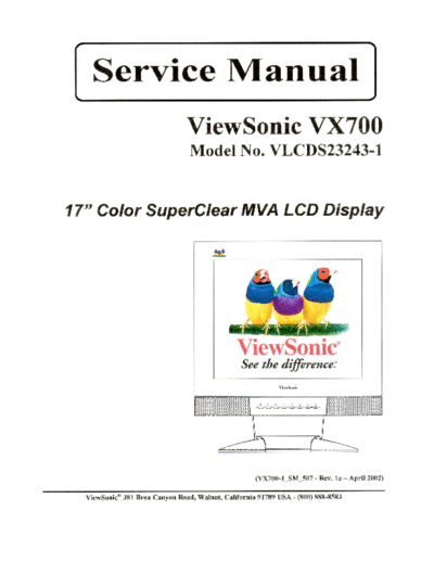 Viewsonic VX700 SM 1a  Viewsonic  LCD  LCD Viewsonic VX700 VX700 VX700_SM_1a.pdf