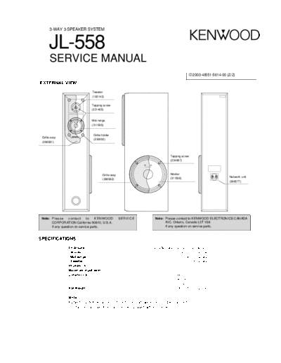 Kenwood JL-558  Kenwood 3 Way 3 Speaker System 3 Way 3 Speaker System Kenwood JL-558 JL-558.pdf