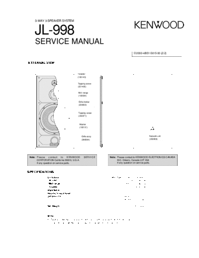 Kenwood JL-998  Kenwood 3 Way 3 Speaker System 3 Way 3 Speaker System Kenwood JL-998 JL-998.pdf