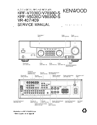 Kenwood KRF-V7030D & KRF-V8030D & VR-407  Kenwood Audio Video Surround Receiver Audio Video Surround Receiver Kenwood KRF-V7030D & KRF-V8030D & VR-407 KRF-V7030D & KRF-V8030D & VR-407.pdf