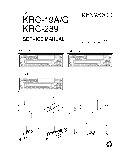 Kenwood KRC-19A&G & KRC-289  Kenwood Cassette Receiver Car Cassette Receiver Car Kenwood KRC-19A&G & KRC-289 KRC-19A&G & KRC-289.pdf