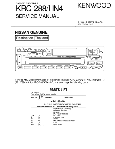 Kenwood KRC-288 & HN4  Kenwood Cassette Receiver Car Cassette Receiver Car Kenwood KRC-288 & HN4 KRC-288 & HN4.pdf