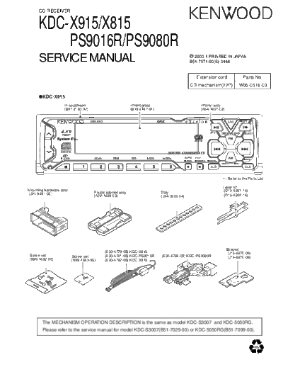 Kenwood KDC-X915 & X815 & PS9016R  Kenwood CD Receiver Car CD Receiver Car Kenwood KDC-X915 & X815 & PS9016R KDC-X915 & X815 & PS9016R.pdf