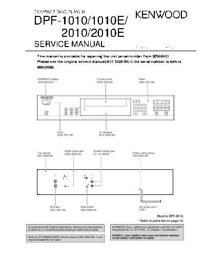 Kenwood DPF-1010,2010  Kenwood Compact Disc Player Compact Disc Player Kenwood DPF-1010 & 2010 Kenwood_DPF-1010,2010.pdf