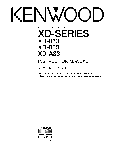 Kenwood XD-853 & XD-803 & XD-A83  Kenwood Compact HiFi System Compact Hi-Fi System Kenwood XD-853 & XD-803 & XD-A83 XD-853 & XD-803 & XD-A83.pdf