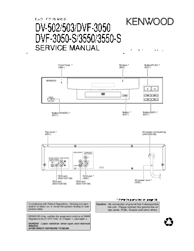 Kenwood DV-502 & 503 & DVF-3050  Kenwood DVD CD Player DVD CD Player Kenwood DV-502 & 503 & DVF-3050 DV-502 & 503 & DVF-3050.pdf