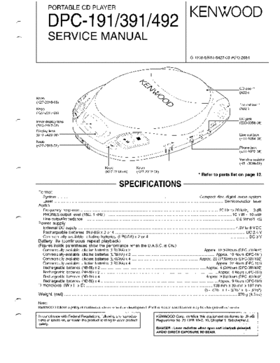 Kenwood DPC-191 & 391 & 492  Kenwood Portable CD Player Portable CD Player Kenwood DPC-191 & 391 & 492 DPC-191 & 391 & 492.PDF