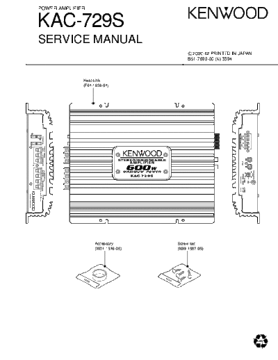 Kenwood KAC-729S  Kenwood Power Amplifier Car Power Amplifier Car Kenwood KAC-729S KAC-729S.pdf