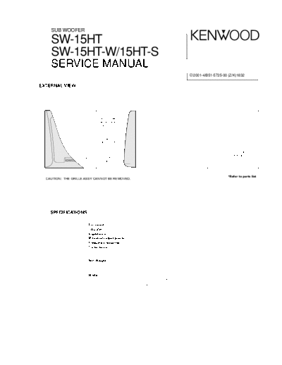 Kenwood SW-15HT  Kenwood Power Subwoofer Power Subwoofer Kenwood SW-15HT SW-15HT.pdf