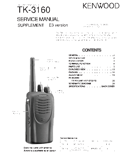 Kenwood TK-3160 E3VERS SUPPL  Kenwood UHF FM Transceiver UHF FM Transceiver Kenwood TK-3160 Kenwood_TK-3160 E3VERS SUPPL.pdf