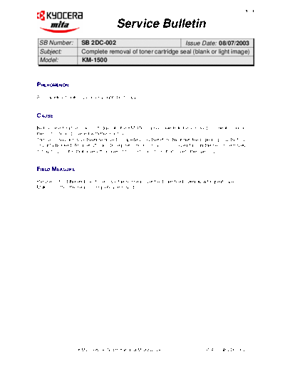 Kyocera 2DC-002  Kyocera Copiers KM1500 Service Bulletins 2DC-002.pdf