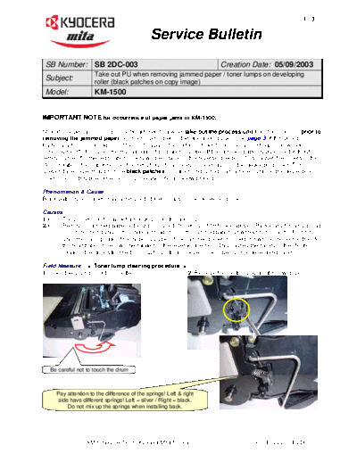 Kyocera 2DC-003  Kyocera Copiers KM1500 Service Bulletins 2DC-003.pdf