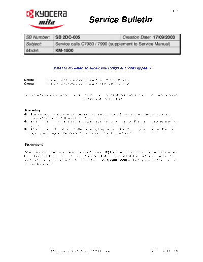 Kyocera 2DC-005  Kyocera Copiers KM1500 Service Bulletins 2DC-005.pdf