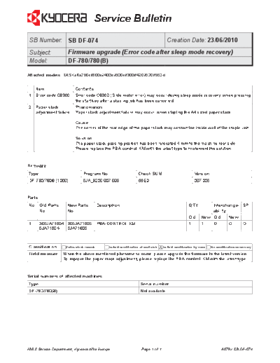 Kyocera DF-074  Kyocera Printer _OPTIONS DF-780 SERVICEBULLETINS DF-074.pdf
