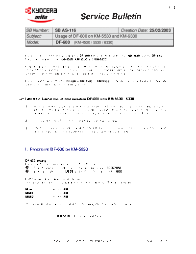 Kyocera AS-116  Kyocera Printer _OPTIONS DF-600 SERVICEBULLETIN AS-116.pdf