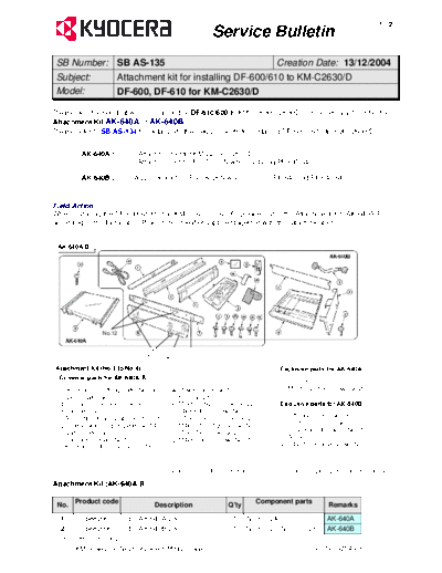Kyocera AS-135  Kyocera Printer _OPTIONS DF-600 SERVICEBULLETIN AS-135.pdf